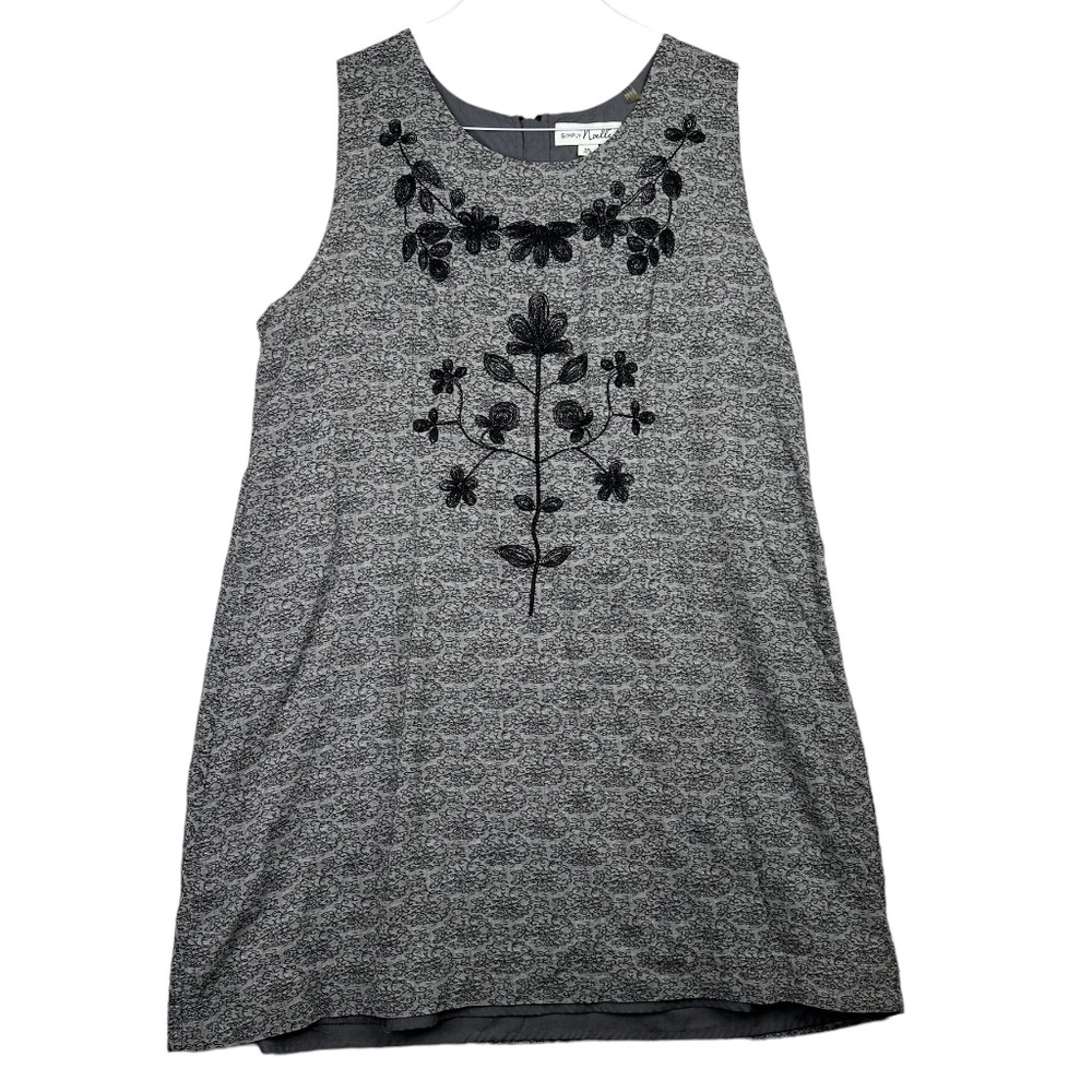SIMPLY NOELLE Size XXL (16-18) Shift Dress Gray Embroidered Lined Back Zip